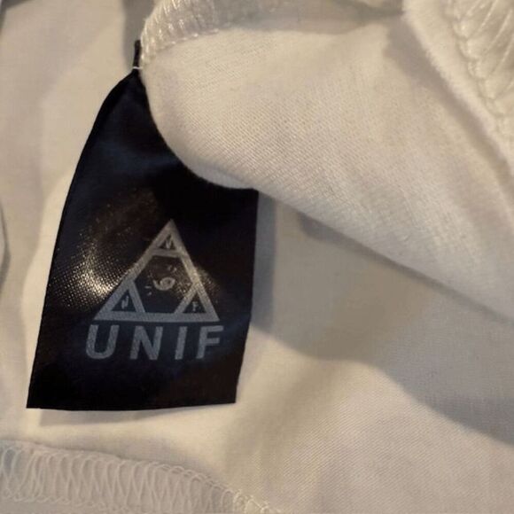 UNIF Slater Garter Clip Top Long Sleeve Scoop Neck White Stretch Size Medium - Picture 7 of 11